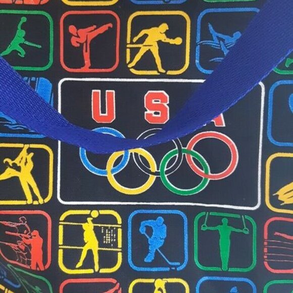 VTG USA OLYMPICS colorful all purpose tote bag canvas cotton black multi sport - Picture 3 of 6